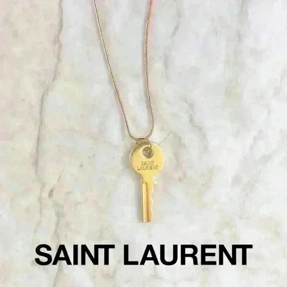 Saint Laurent Gold Key Engraved Logo Pendant Necklace - Picture 1 of 15